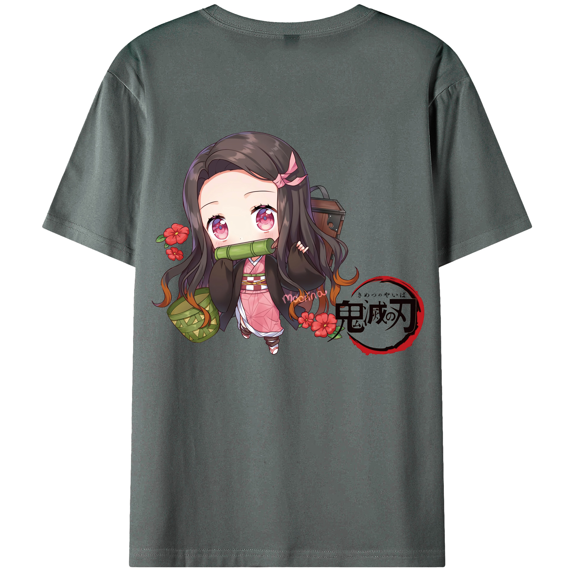 （画像用） 鬼滅の刃（きめつのやいば）竈門 禰󠄀豆子／かまど ねずこ Kamado Nezuko 綿100％ メンズ半袖Tシャツ（バックプリント） 通気性